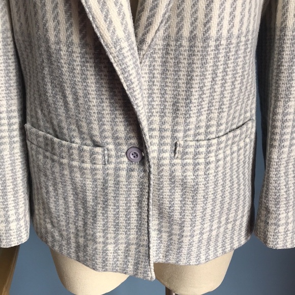 Vintage Tan F Jay gray & cream striped wool blazer Sz 10 office career business - Picture 3 of 13